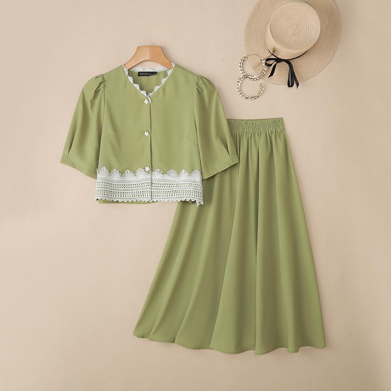 ZANZEA Damen Kurzarmbluse und Lange Röcke Sommer Zweiteilige Anzugsets