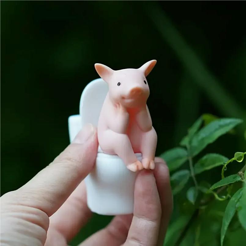 Adorable Pink Pig On Toilet Figurine - Whimsical Pvc Decor For Home, Office, & Car | Ideal Gift For Friends | Versatile Indoor
