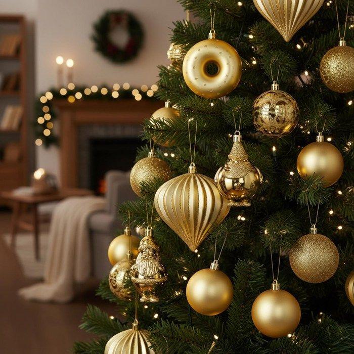 Ornements d'arbre de Noël - SPRINGOS - Ensemble de 12 - Incassables - Dorés - Décorations variées