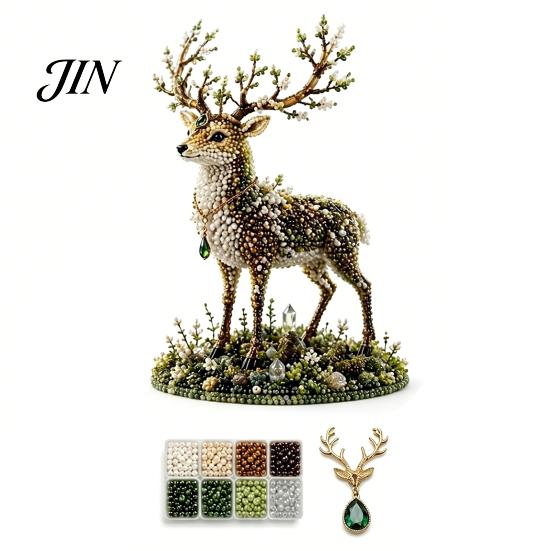 Perlen-Katzen-Bastelset DIY Perlenmaterial-Packung, 3D Mythischer Wald Serie Komplett für Anfänger mit Mond- und Sternendekoration Glanzperlen, Fuchs