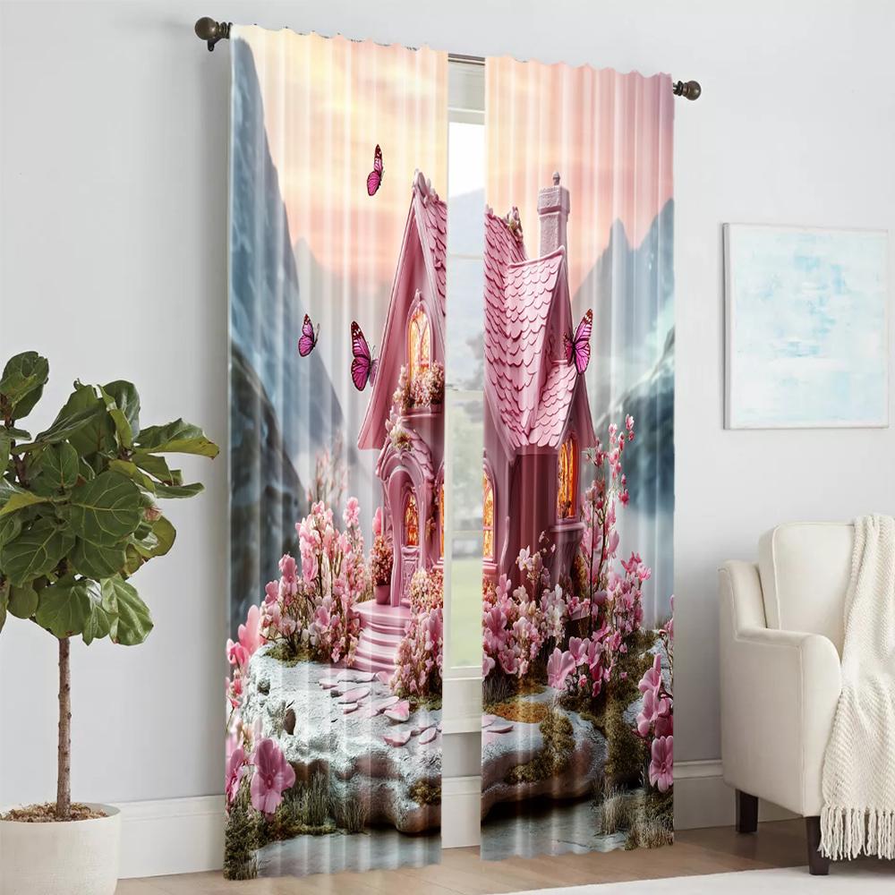 2 st, mångsidiga polyester transparenta gardiner för heminredning Alla hjärtans dag Romantiska för användning i sovrum och vardagsrum