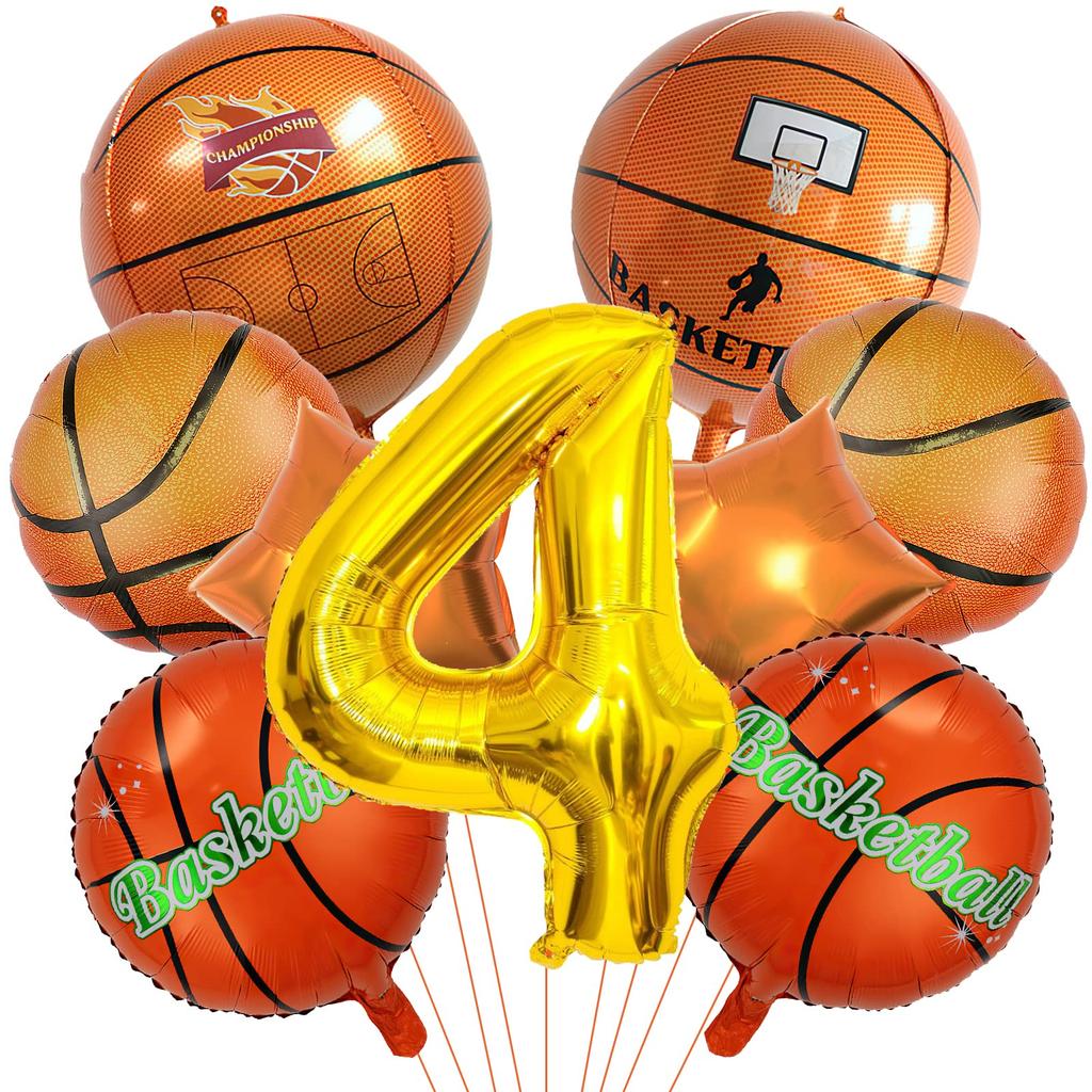 9Pcs Basketball Digital Balloon Set 22in 4D Sphere Balloons With 40 Inch Number Sports Basketball Themed Birthday Party Supplies