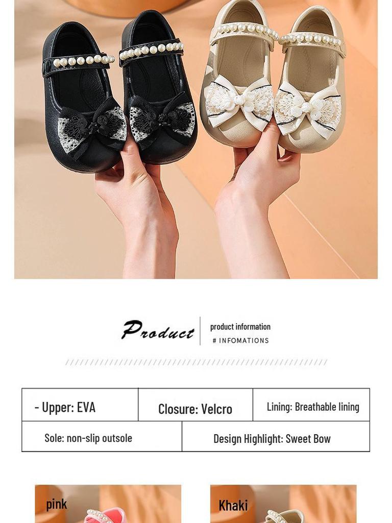EVA Girls Princess Bow Loafers - Chinese Style, Soft Sole, Non-slip Shoes for Spring/Autumn