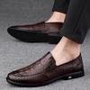 66 Men'S Shoes Loafer Leather Shoes Genuine Leather Casual Shoes Spring Low-Top Overalls Crocodile Pattern First-Layer Cowhide Surface Single Shoes