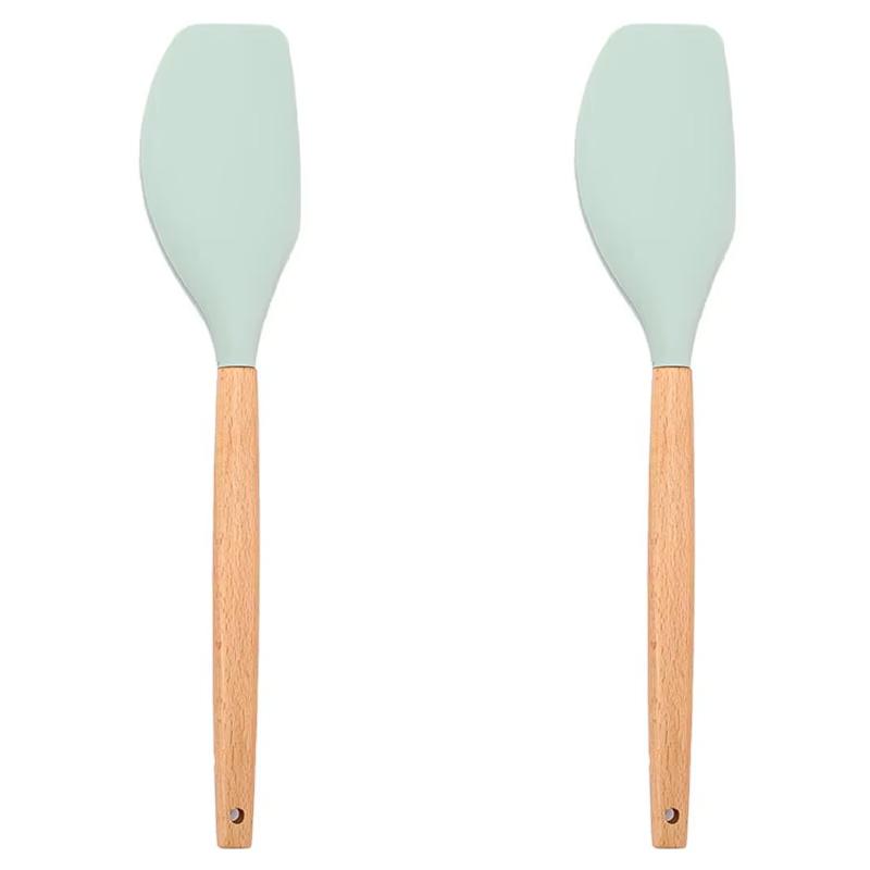 2 ks Dřevěná rukojeť Cukrářská špachtle Míchání krému Škrabka na těsto Míchač másla Silikonová pekařská špachtle Žáruvzdorné kuchyňské náčiní