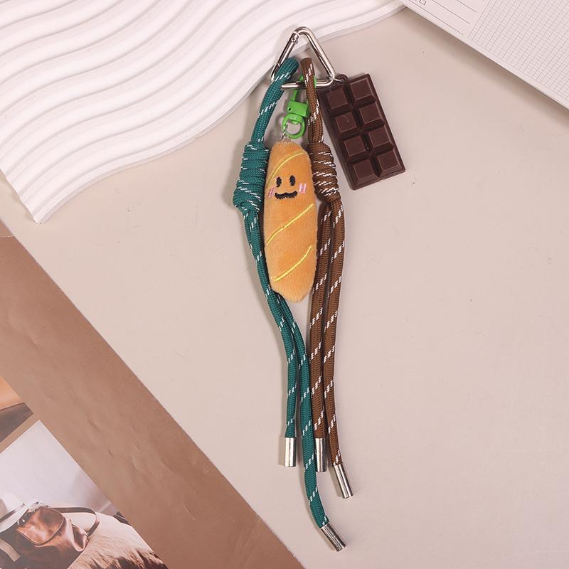 Fun Cartoon Bread Plush Keychain Y2K Trendy Braided Rope Lanyard Keyring Car Key Holder Bag Pendant Backpack Hanging Decoration