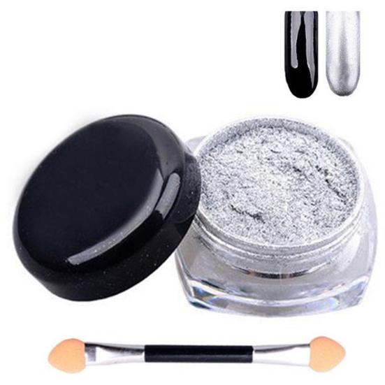 Speil kromeffekt pulverpigment neglekunstmanikyr med dobbel endebørste