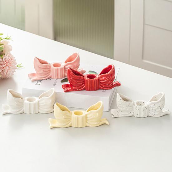 Ceramic Bow Candle Holder Taper Candle Stand Candlestick Table Centerpiece Holiday Party Home Office Desktop Decoration Ornament