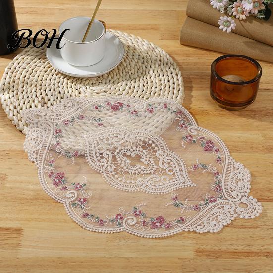 Floral Patterned Table Decor Embroidered Lace Doily, Vintage Style Sheer Placemat, Mat Decorative Covers for Parties Elegant Doilies Tea Party,