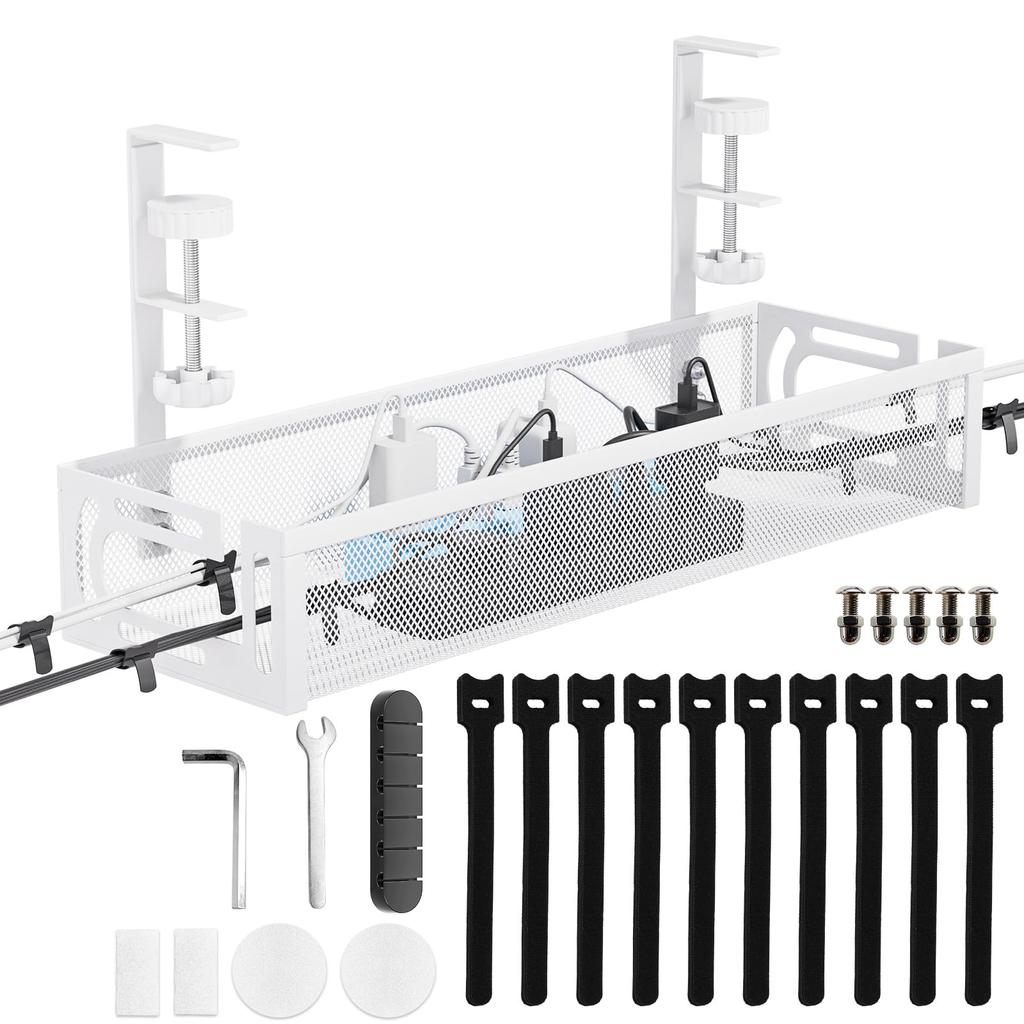 VerkTop Cable Tray, 40cm Wide, for Hiding Cables and Router Storage, Desk Storage, and Organizing Cables, Installs 1-5cm Above the Desk Top, No