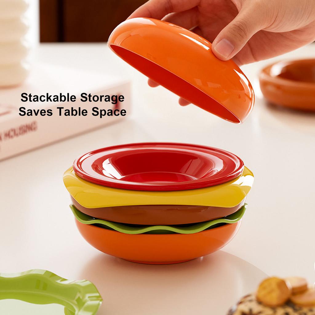 Kitchen Dipping Bowls Soy Sauce Dish Stackable Hamburger Shape Small Appetizer Plates for BBQ Party Snack Dessert