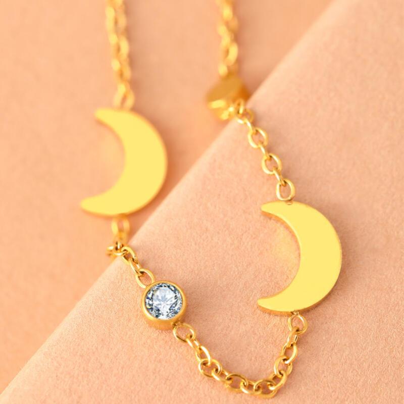 Stainless Steel Moon Beaded Fine Bracelets for Women Ladies Classic Fashion Exquisit Zircon Beaded Bracelets Jewelry Accessories