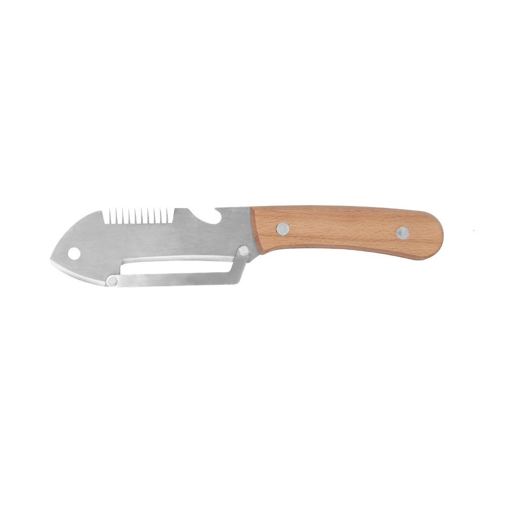 Fish Head Shape 3 in 1 Vegetable Peeler Ergonomic Wood Handle Sugarcane Peeler  Fruit Shop Peeler