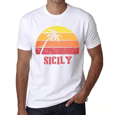 Men’s Vintage Tee Shirt Graphic T Shirt Sicily Sunset White