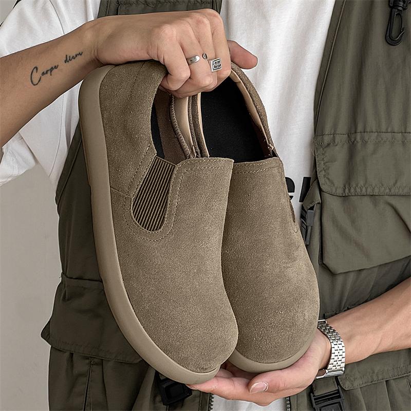 Fashion Men's Fashion Casual Leather Shoes Classic Male Microfiber Leather Loafers Vintage Style Slip On Flats Handmade Mens Shoes Suede