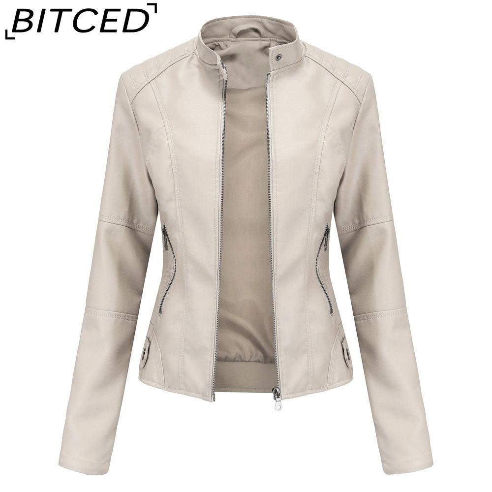 

BITCED Women s Slim-Fit Leather Jacket - Lightweight Spring/Autumn Outerwear Motorcycle-Style Oversized Stand Collar Leather Jacket XXXXL белый