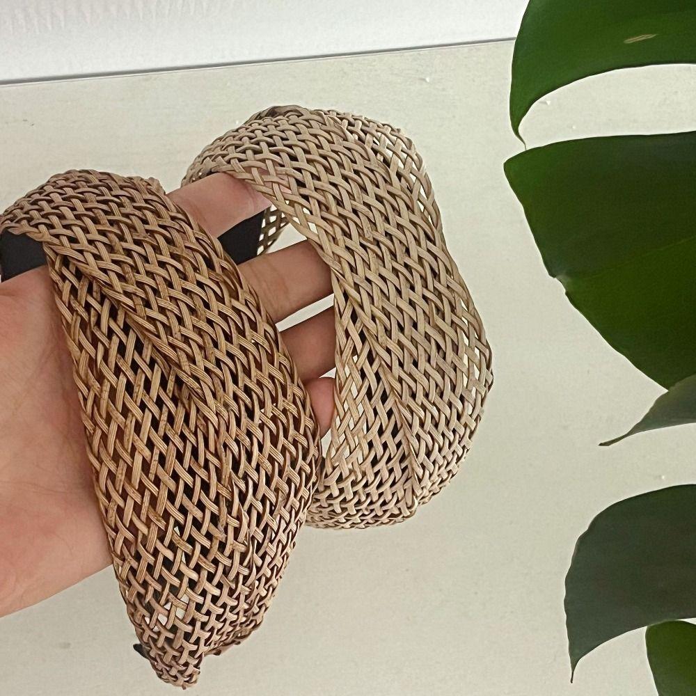 Hair Band Wide Edge Hairband Hollow Bohemian Style Hair Hoop Sweet Straw Weave Headband Women