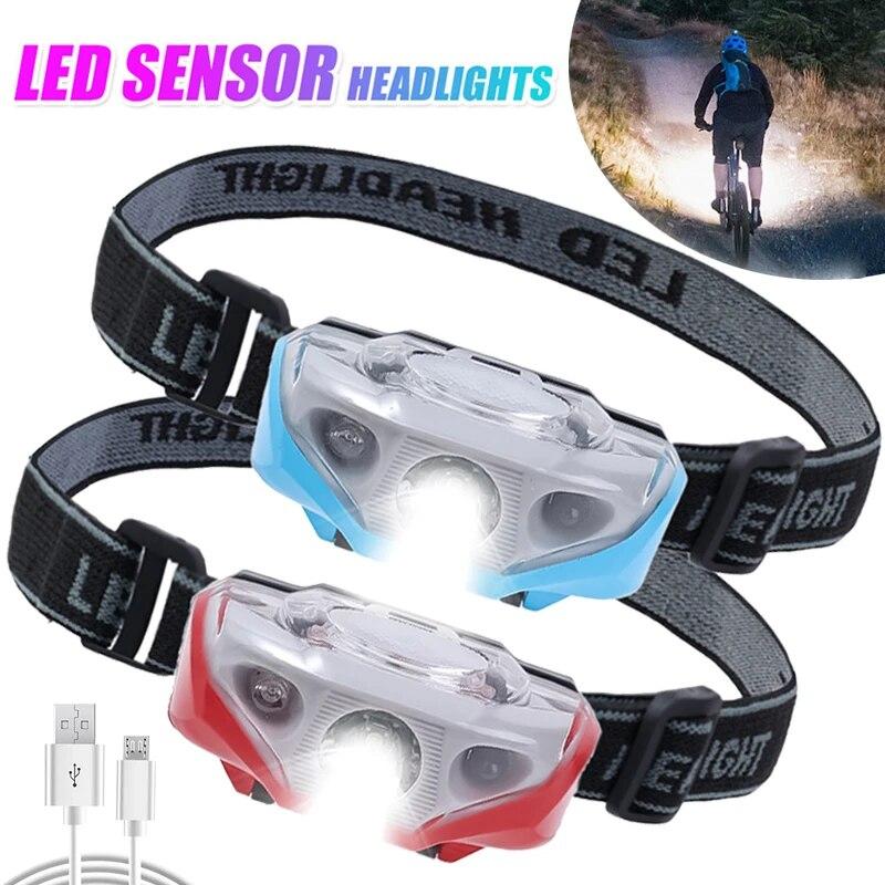 Mini Motion Sensor LED Headlamp USB Rechargeable Portable Headlight Waterproof Outdoor Flashlight Camping Hiking Fishing Lights