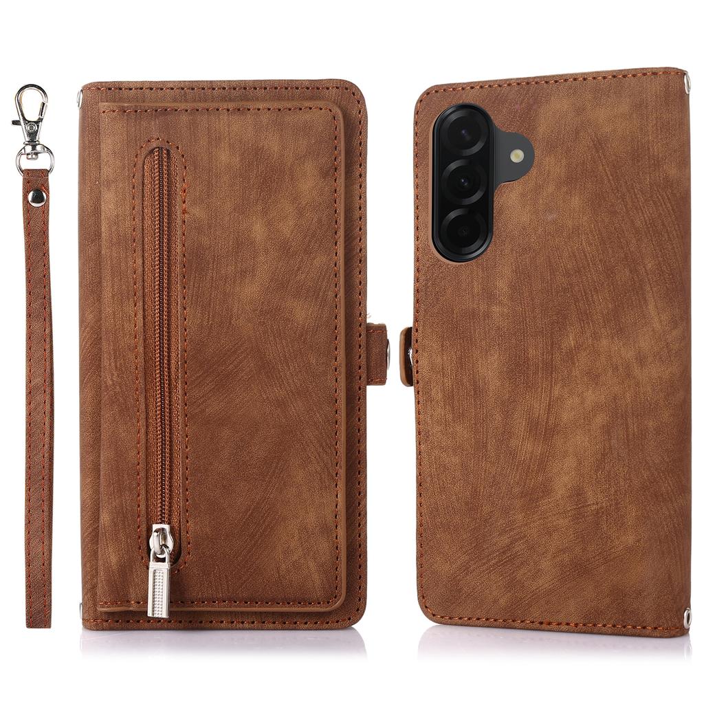 For Samsung Galaxy A05s 4G Case Zipper Pocket 9 Card Slots PU Leather Phone Cover with Wrist Strap