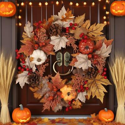 Outdoor Wreaths For Front Halloween Thanksgiving Decoration Pumpkin Garland Autumn Home