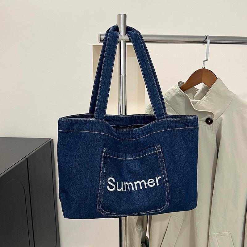 Large-capacity denim bag, fashionable, simple, lightweight, trendy handbag, literary and lazy, one-shoulder underarm bag for women