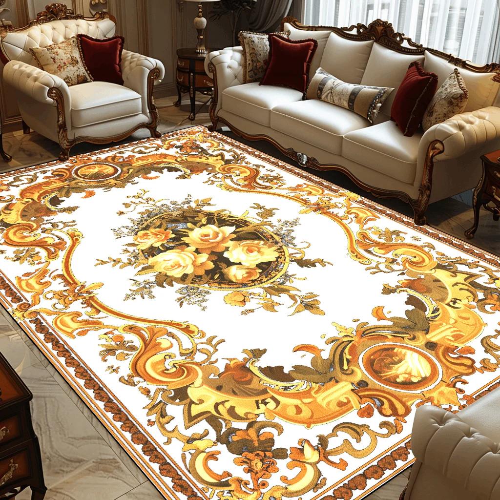 European Retro Decoration Home Rugs Living Room Flower Large Carpets Hall Sofa Chair Area Mats Room Decor Doorway Hallway Carpet