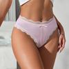 Women's High-Elastic Lace Panties - Sexy Mid-Waist, Soft Cotton Crotch, Plus Size, Breathable Briefs.