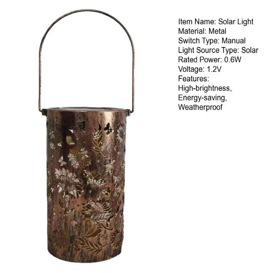 Solar Sunflower Garden Lantern Hollow-Out Waterproof Outdoor LED Hanging Light for Yard Patio Fence Energy-Saving Landscape Lighting
