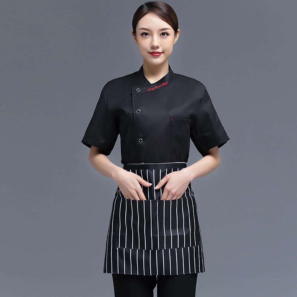 Blouse de chef manches courtes lettre uniforme de chef boutons plissé costume traiteur mode fournitures de cuisine pour bar à café