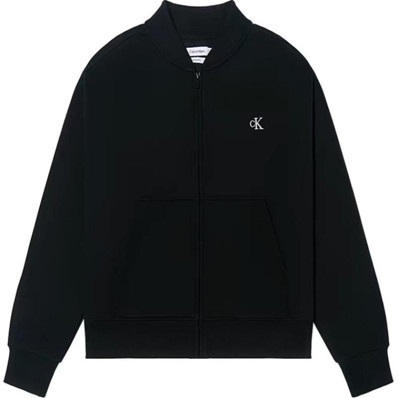 CALVIN KLEIN Embroidered Logo Baseball Collar Solid Loose Long Sleeve Zip Sweatshirt Men Black 81JP239-002