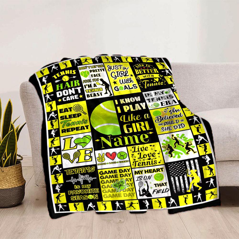 Tennis Theme Home Customize Your Name Blankets Comfortable Soft Lightweight Allseason Multipurpose Blanket For Picnics Sofas Offices Beds Living Rooms