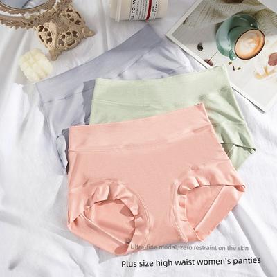 Big Size Lady Spring and Autumn Pure Cotton Bottom Crotch Middle Aged Mother High Waist Briefs