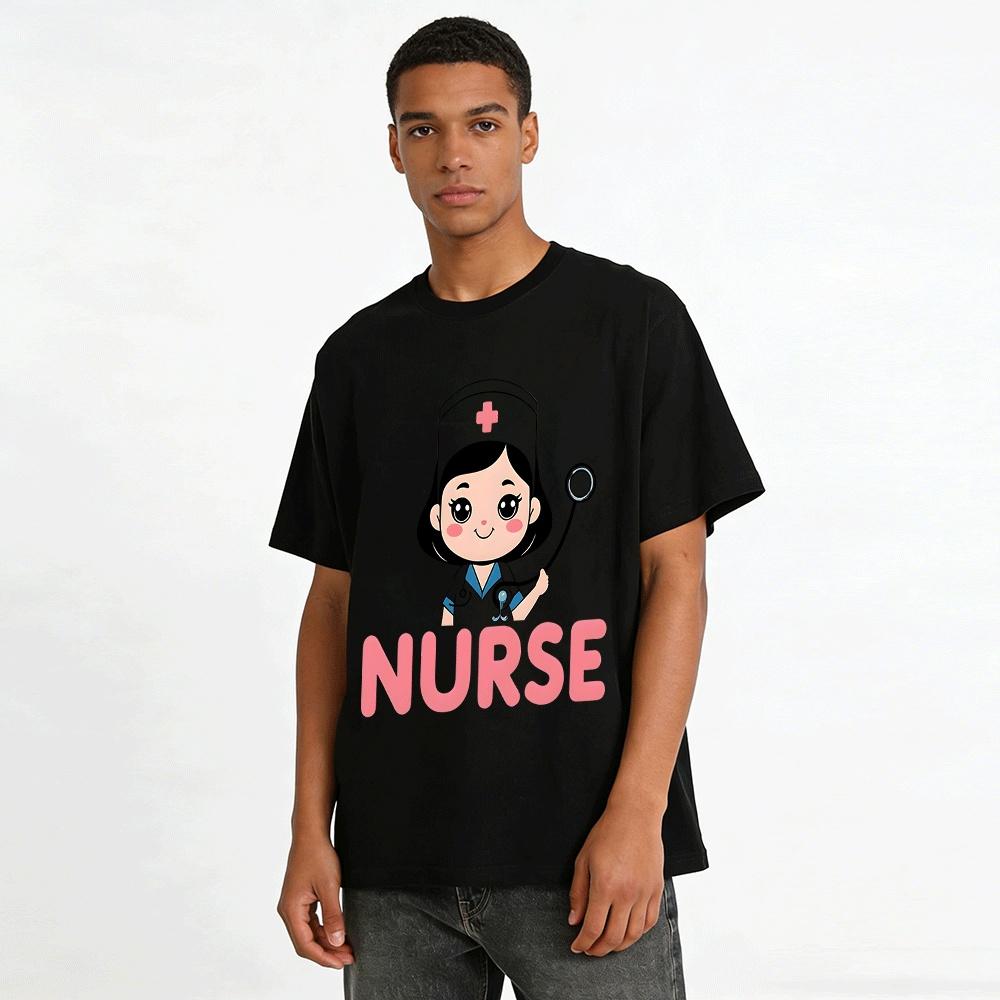 Cute Cartoon Nurse Print Casual Top Nurse Daily Wear T-Shirt Pure cotton T-shirt