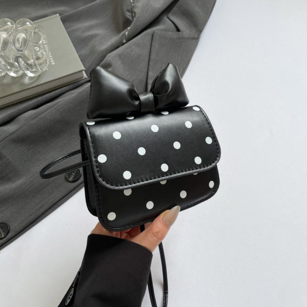 Fashion Versatile Women Mini Shoulder Bag PU Leather Polka Dot Print Underarm Bag Bow Design Crossbody Bag