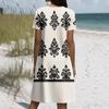 Kurzärmeliges Boho-Kleid für Damen, lässig, lockere Passform, Sommerkleid mit Blumendruck und Taschen