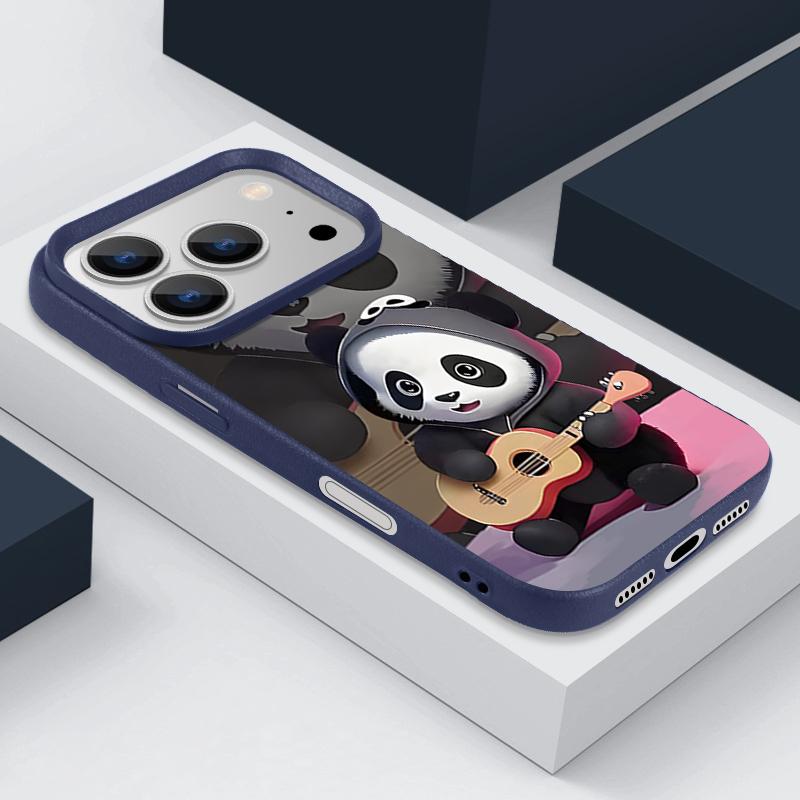 Case For iPhone 17 Pro Max Guitar-playing Panda Pattern Leather Texture Soft Silicone Cover For Funda iPhone 16 Pro Max 15 14 13 12 11 Air 16E