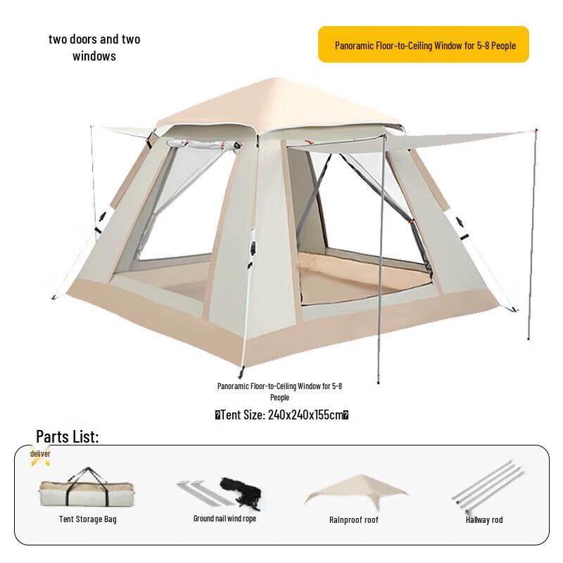 OEING Automatic Pop-up Camping Tent with Panoramic Window 5-8 Person