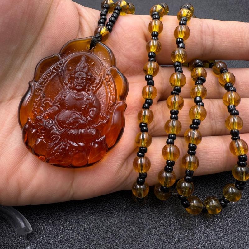 Yellow Jambhala Pendant Necklace For Men Women Religious Lucky Amulet Buddha Necklace Long Sweater Chain Accessories Gift