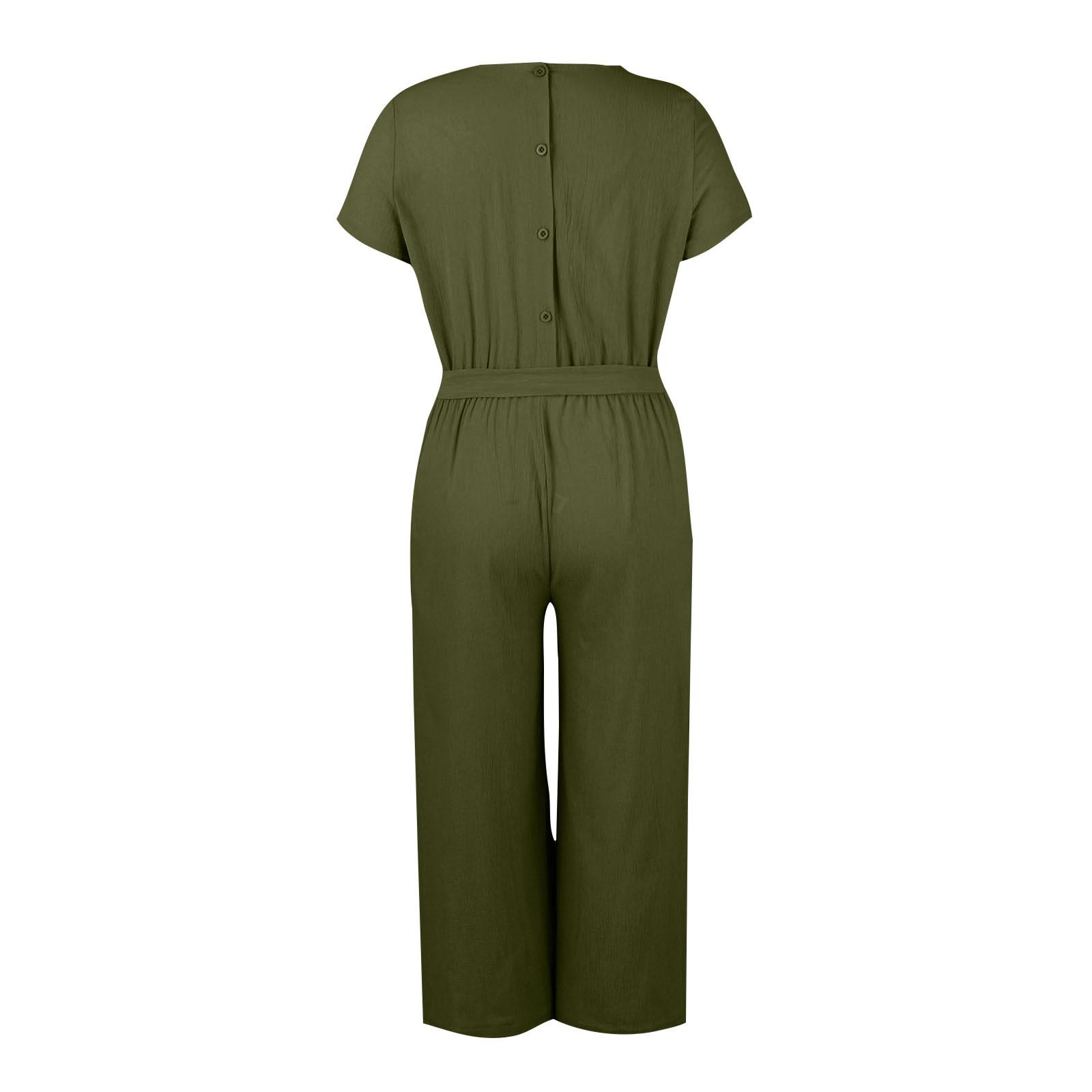 (Острая курица)Женский модный свободный повседневный однотонный льняной комбинезон — фото 4