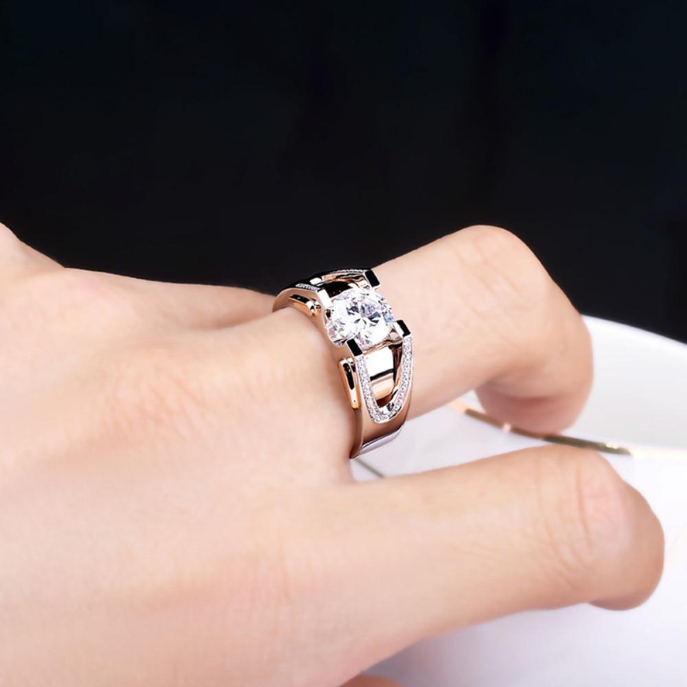 2CT Moissanite Ring 8 Hearts 8 Arrows Two Tone Mens Ring Stylish and Elegant