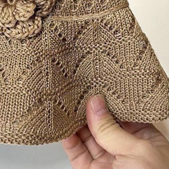 Fisherman Hat with Flower Detail, Wide Brim Glitter Bucket Hat, Knit Design Adjustable Drawstring Knit Hat, Lightweight Sun Hat for Travel Beach