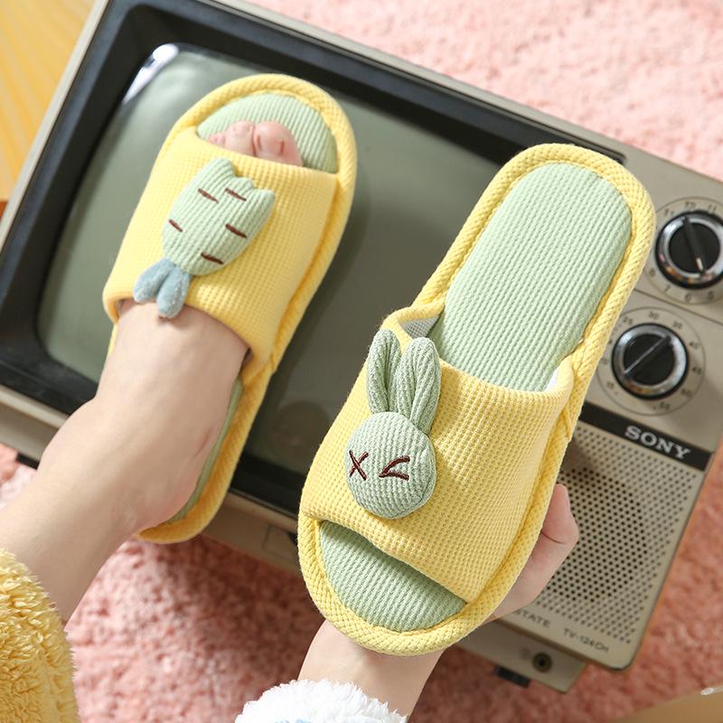 Korean Trend Summer Women's Cartoon Linen High Heel Slippers - Cool, Non-slip, Silent, and Perfect for Indoor Use