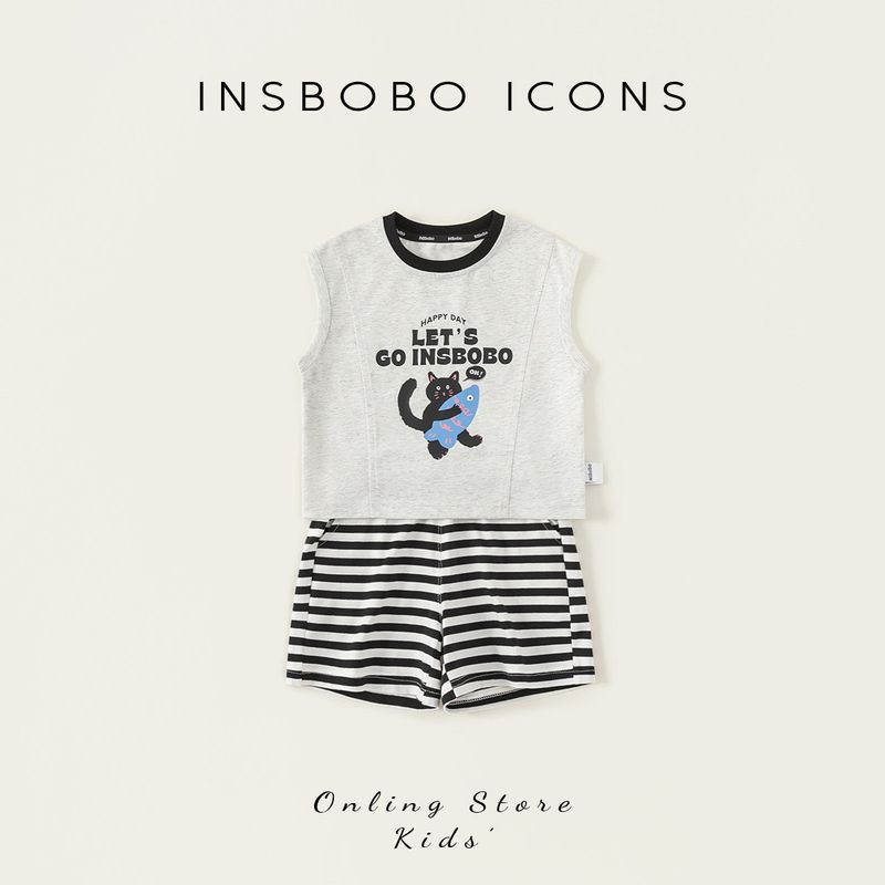 Insbobo Boys  Summer Clothing Children s Clothes New Summer Style Boys  Suit Stylish Vest Two-Piece Set Early Summer Trendy Gray 100