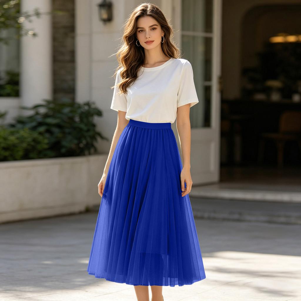 Ladies' Casual And Fashionable Mesh Half Skirt Long Skirt