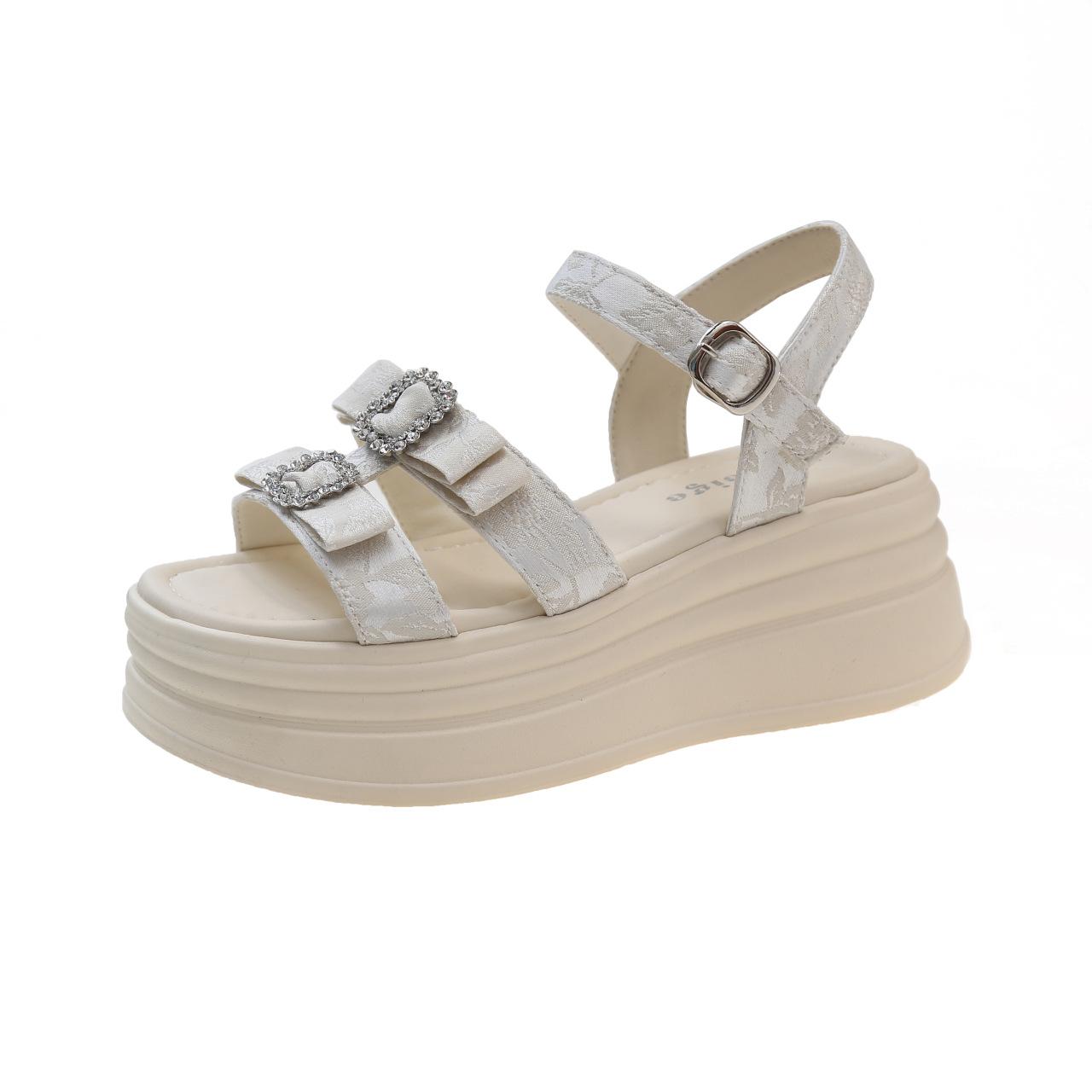 

6 см сандалии на платформе танкетки для женщин модная летняя обувь повседневные тапочки на липучках пляжная обувь тапочки на платформе 35 бежевый