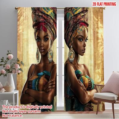 2pcs,2D Plane Printing Window Curtain Reflections of Elegance Durable Polyester (without Rod) Decorations Inside for Bedroom,
