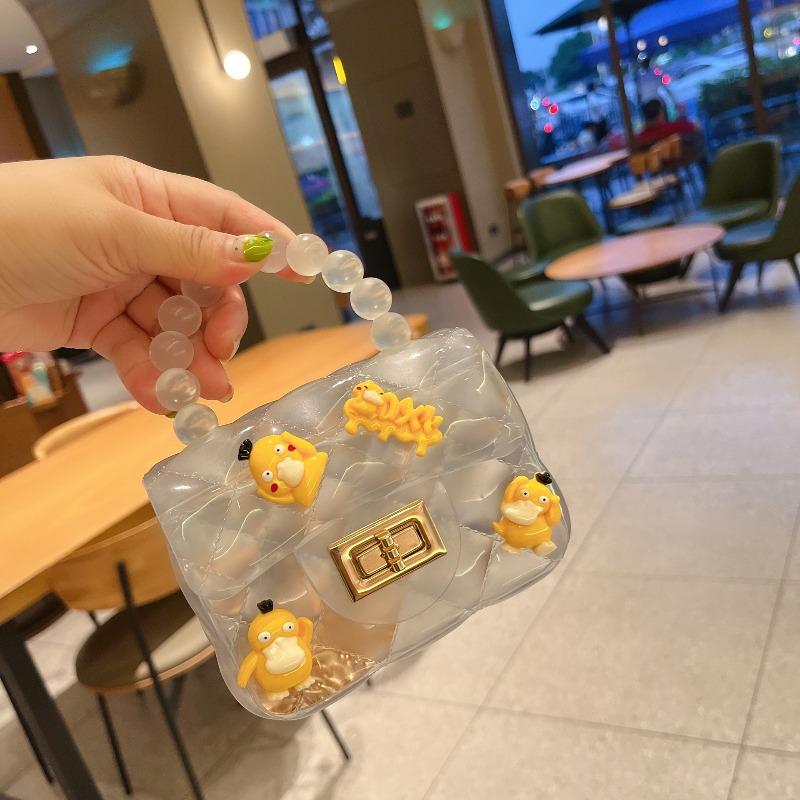 Children's cute cartoon jelly bag girls silicone change bag messenger bag little girl mini pearl handbag