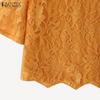 ZANZEA Women Casual Round Neck Half Sleeve Patchwork Lace Blouse