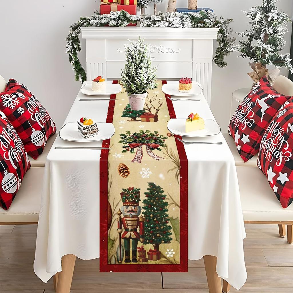 Christmas Tree Nutcracker Soldier Linen Table Runner Party Decor Winter Xmas Kitchen Dining Table Runners Christmas Decorations