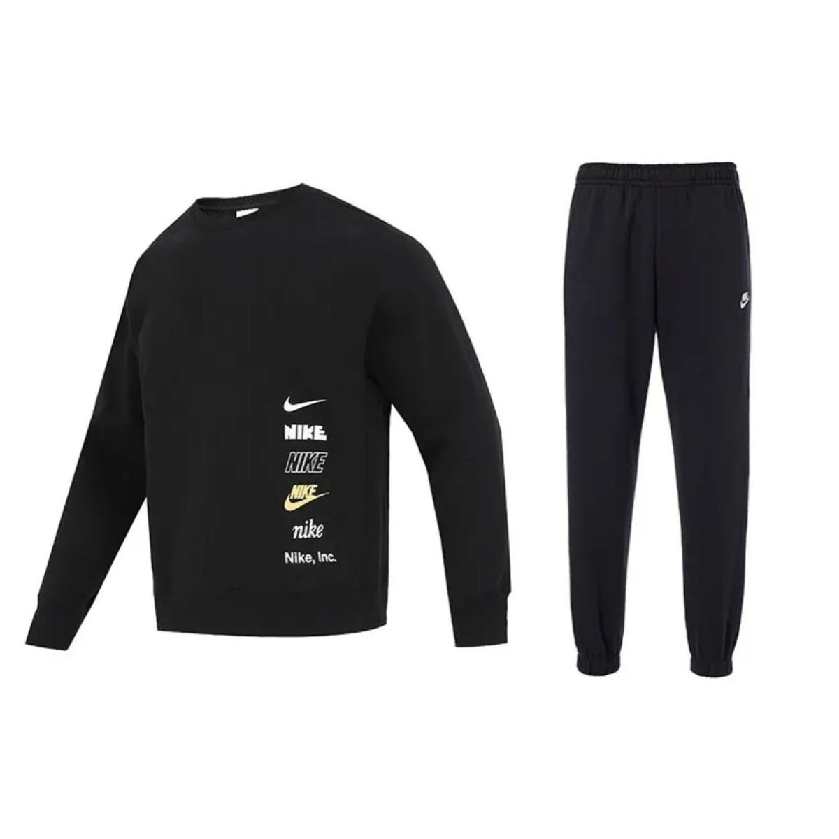 

Nike Logo Printed Crew Neck Pullover Sweatshirt And Comfortable Cuffed Pants Sports Set Men sweatshirt, pants Black DX0782-010+BV2738-010 XL